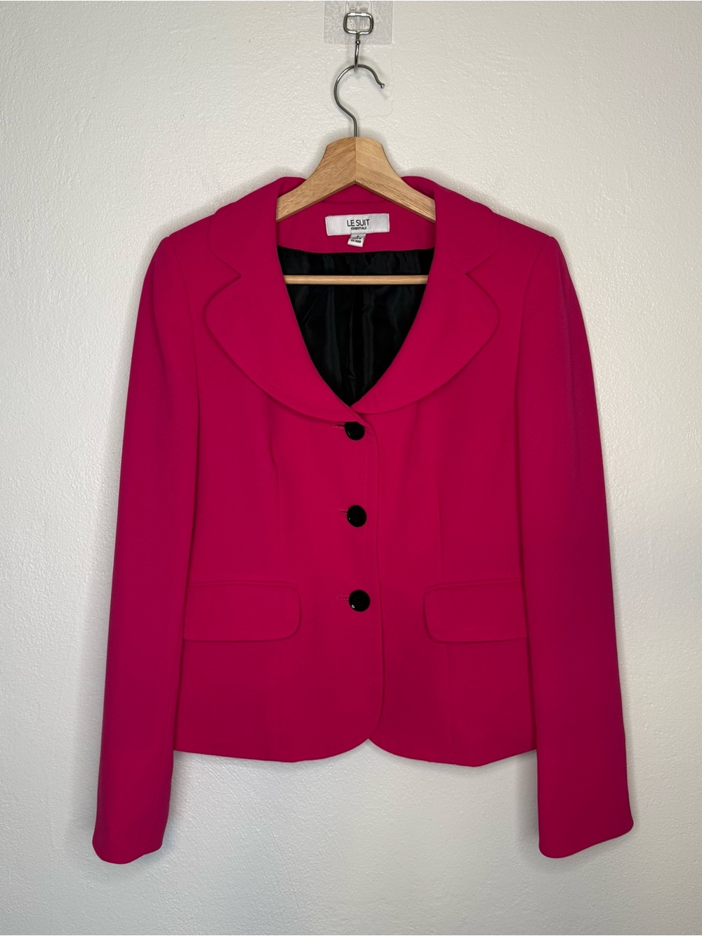 Le Suit Essentials Hot Pink Tailored Blazer Jacket Shawl Collar Women's Size 6
